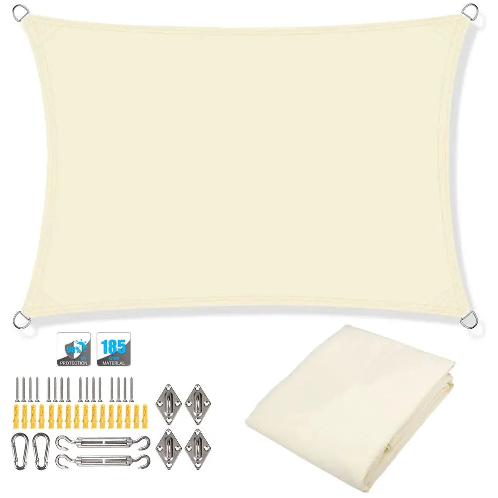 Simples Market rectangle waterproof sun shade sail canopy for outdoor use with beige fabric and mounting hardware set.