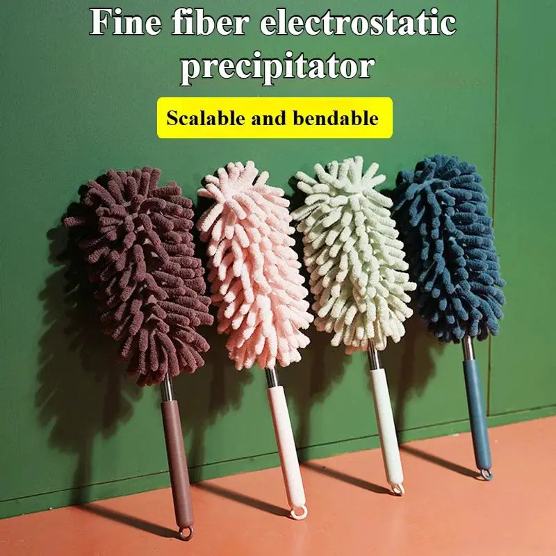 Mini car duster set with extendable bendable microfiber heads; four colorful dusters in brown, pink, mint green, and blue by Simples Market