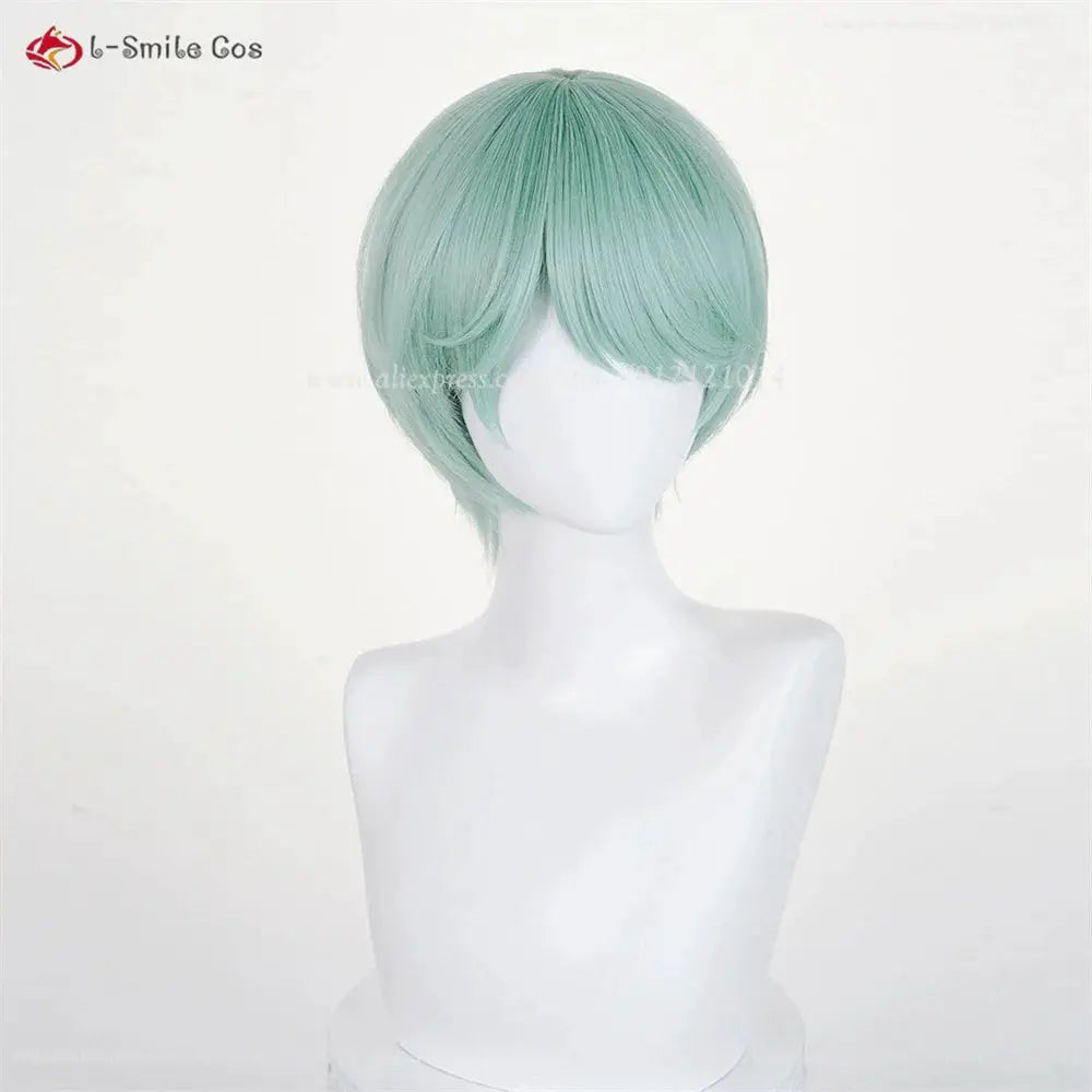 Anime cosplay wig mint green short bob, heat-resistant synthetic hair, universal fit by Simples Market.
