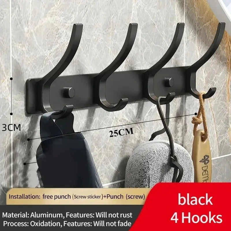 Black White Folding Robe Hooks Aluminum Wall Rack for Bathroom