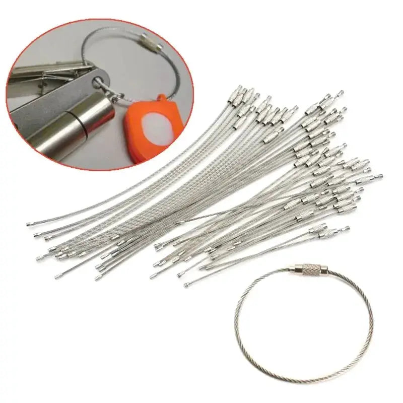 Stainless Steel Wire Rope Keychain Carabiner Cable Key Ring For Outdoor Hiking Travel