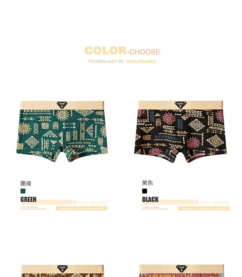 3-piece cotton vintage-print women's panties from Simples Market, green and black with high-elastic waistband