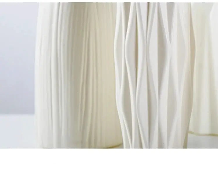 Nordic plastic vases (2) in white with vertical ribbed textures for modern home decor