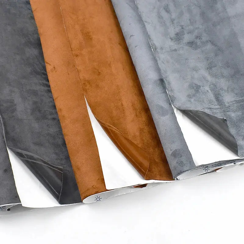 Self-adhesive synthetic suede leather fabric set of four by meter in gray and brown tones with adhesive backing