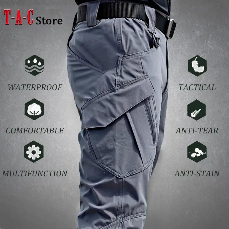 Simples Market tactical cargo pants for men, waterproof gray camouflage, multi-pocket