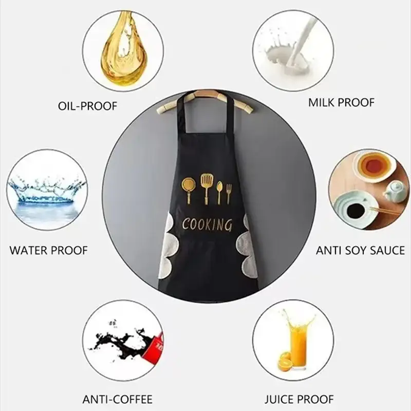 Waterproof Oilproof Sleeveless Kitchen Apron With Front Pocket And Integrated Hand Towels For Home Cooking