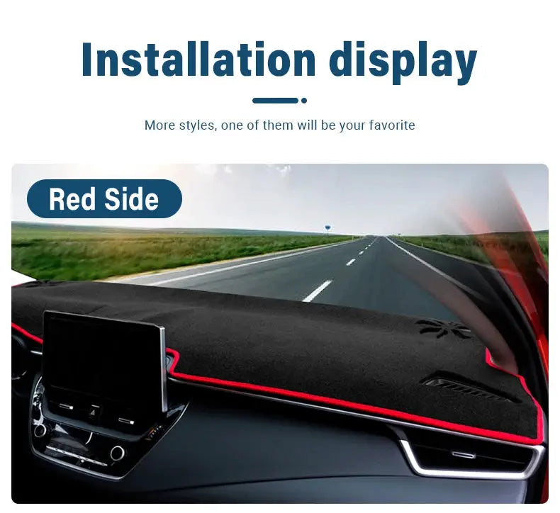 Dashboard sun shade cover for Toyota Corolla E210 (2019–2025), black with red trim, non-slip mat by Simples Market