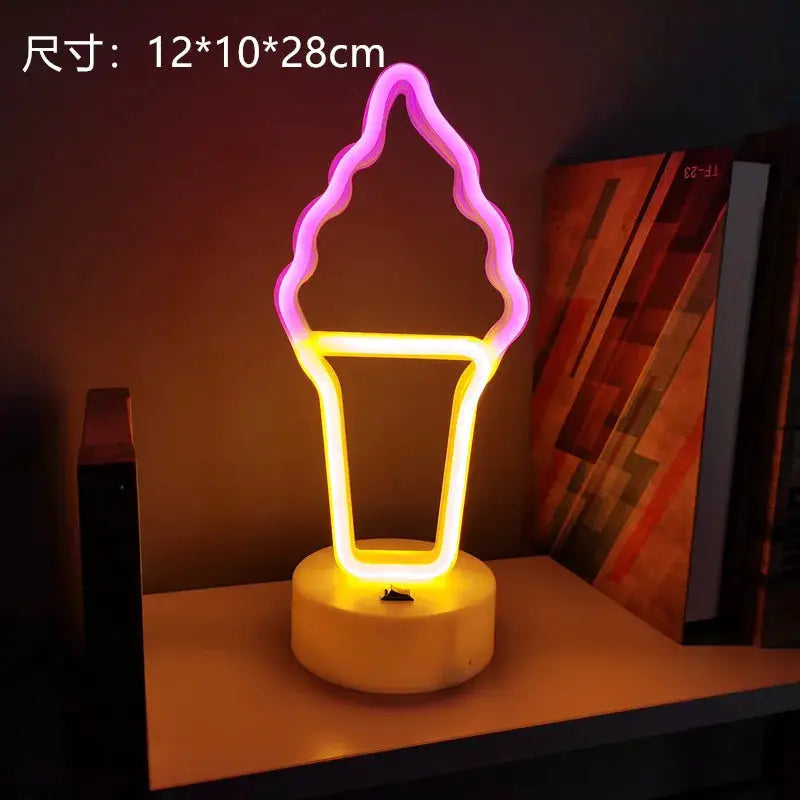 Ice-cream cone neon sign LED lamp, purple top and yellow cone, USB powered kid room night light