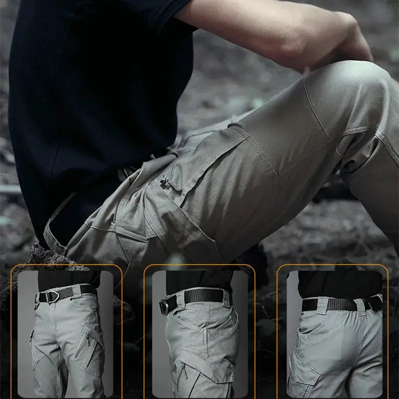 Men's cargo pants by Simples Market, light gray multi-pocket, water-resistant city trousers