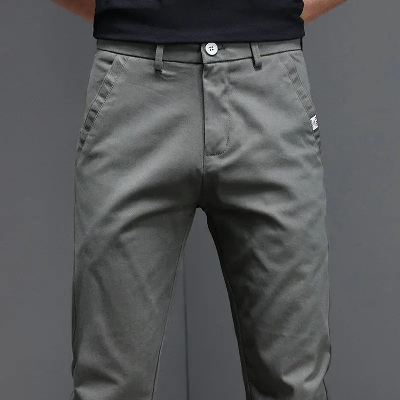 Men's casual pants by Simples Market, gray cotton slim-fit trousers.