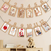 Baby First Birthday Banner Growth Record 1-12 Months Kraft Paper Photo Props For Baby Boy Or Girl Party Decoration
