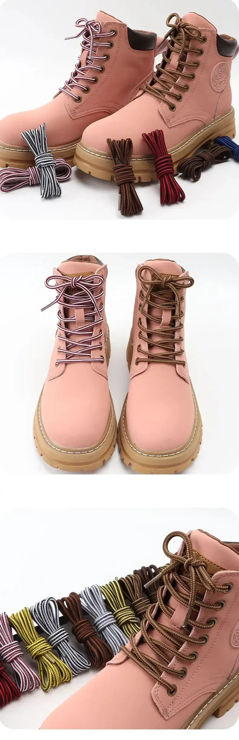 Round cotton striped shoelaces, double-color, for outdoor boots and sneakers; 18 color options, 70–150 cm length