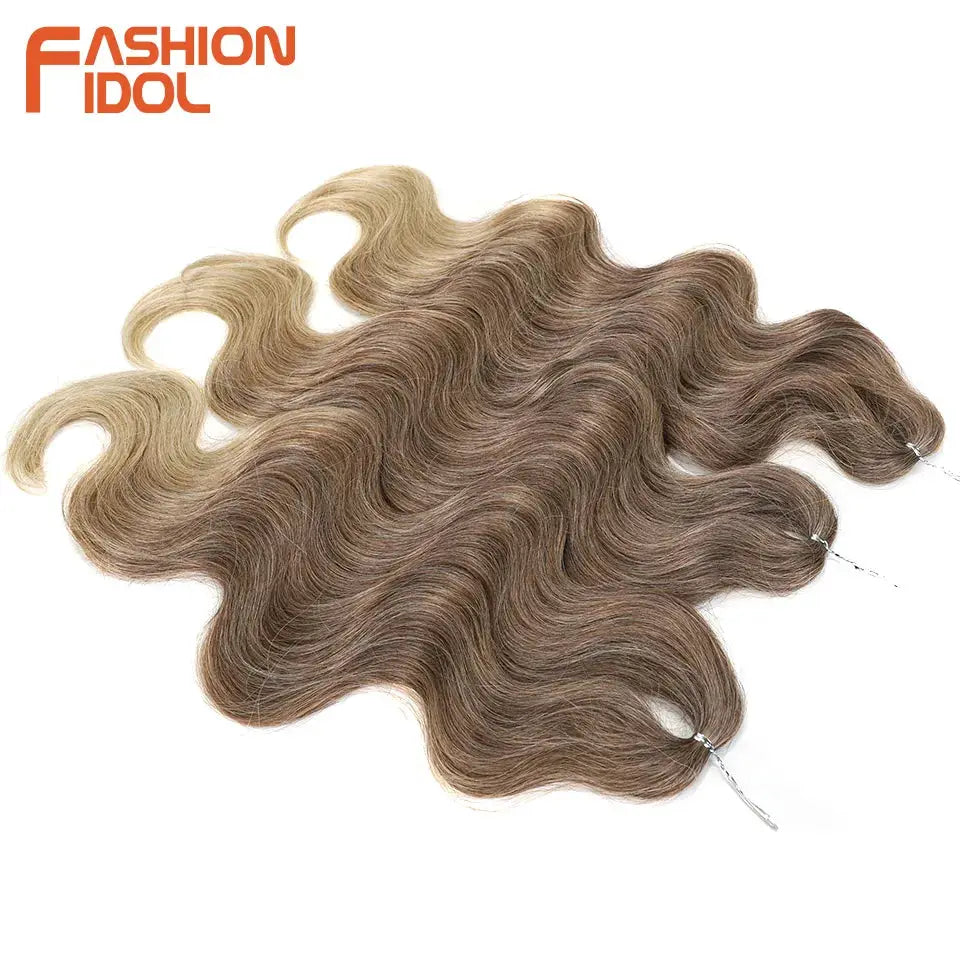 Fashion Idol 24in body wave crochet hair extensions, 3-piece ombre blonde to brown synthetic braids