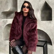 HXAO Womens Plush Burgundy Bomber Jacket Fur Coat For Warm Winter Comfort And Style