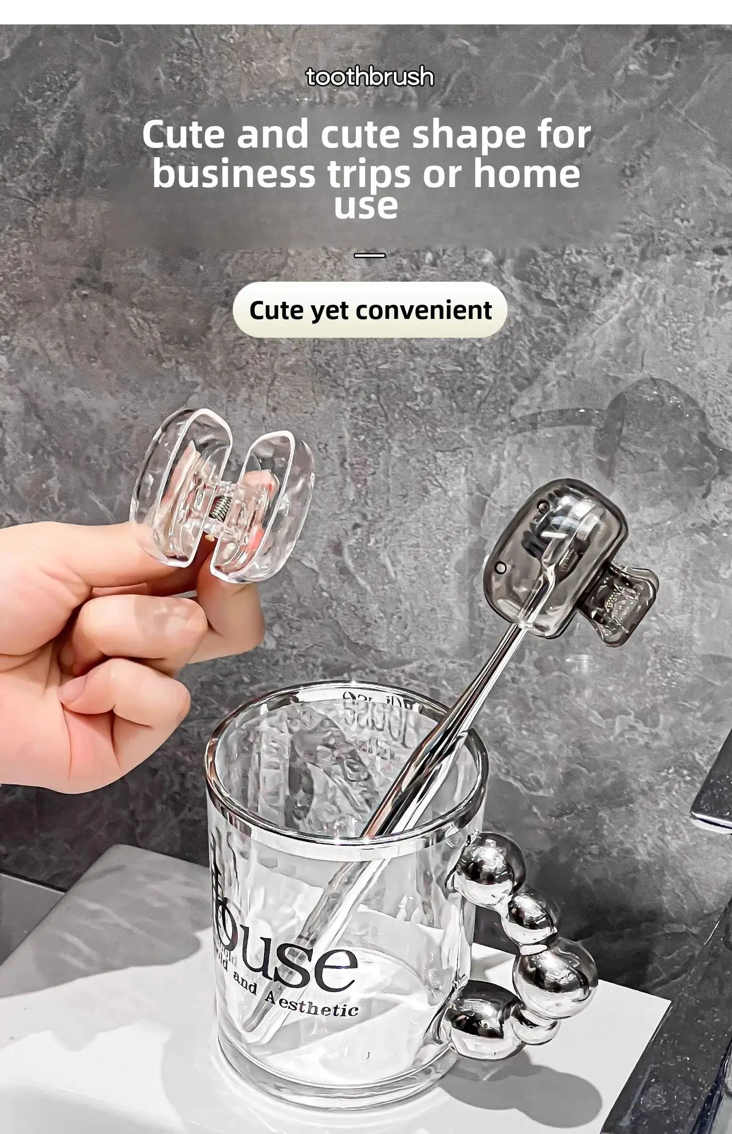 Toothbrush head covers, 2-pack in clear and black plastic travel caps by Simples Market