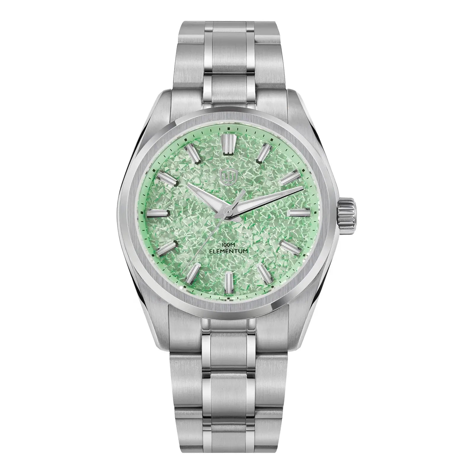 Watchdives WD0003C stainless steel bracelet watch with mint green textured dial and silver markers 100m water resistant
