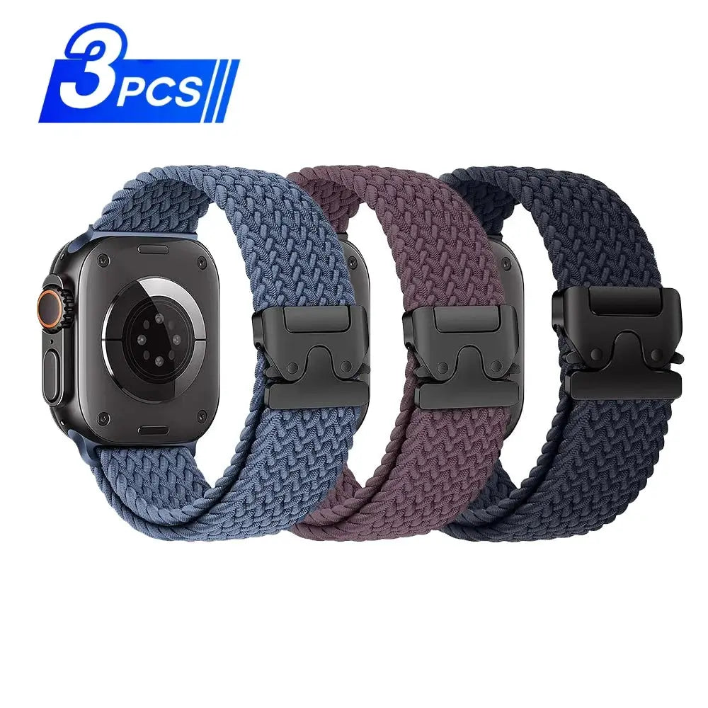 Parachute braided Apple Watch straps 3-pack in blue, mauve, and navy for 41–49mm
