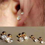 3 pairs classic round zirconia stud earrings in stainless steel with gold-tone and silver-tone finishes, Simples Market