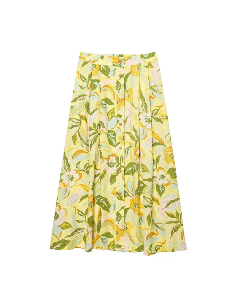 Floral Print Two Piece Set Women Crop Camisole A Line Skirt Beachwear