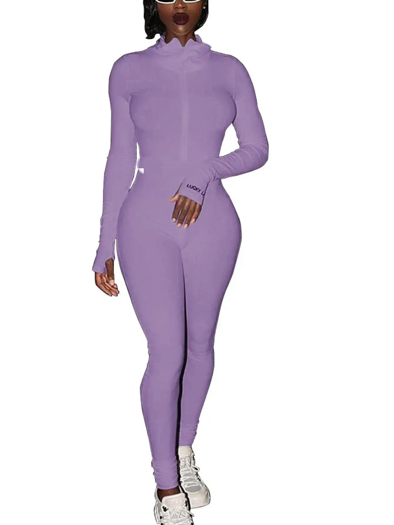 Purple knit jumpsuit for women, long-sleeve bodycon fit, Simples Market