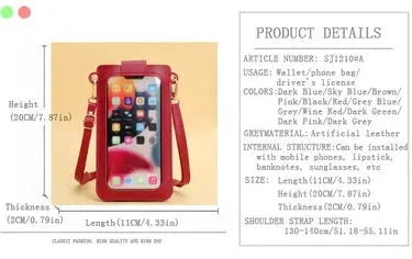 Simples Market women's soft leather crossbody phone wallet bag with red strap