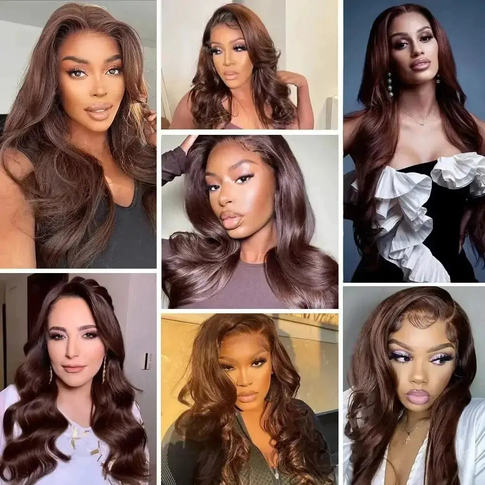 13x6 Chocolate Brown HD Swiss Lace Front Human Hair Wigs Body Wave 46 Inch 200 Density Colored Human Hair Wigs For Women