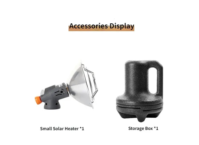 MOUNTAINHIKER portable mini solar gas heater set; gray heater and black storage box