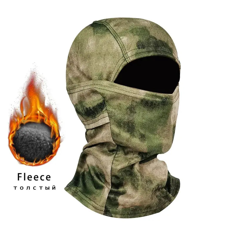 Balaclava camouflage fleece full-face mask for outdoor cold weather.