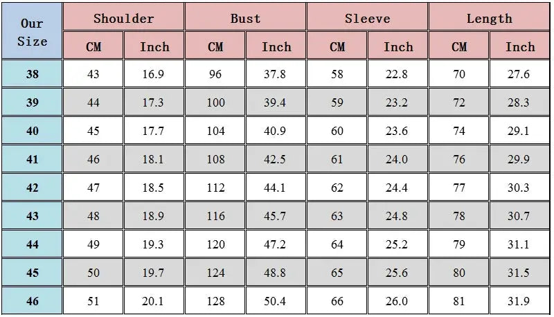 Casual Pure Cotton Oxford Men's Long Sleeve Shirt size chart by Simples Market with sizes 38–46