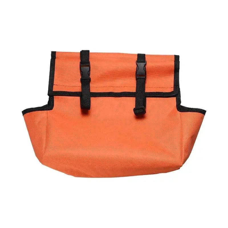 Folding ladder tool storage bag in orange Oxford cloth with black buckle straps by Simples Market.