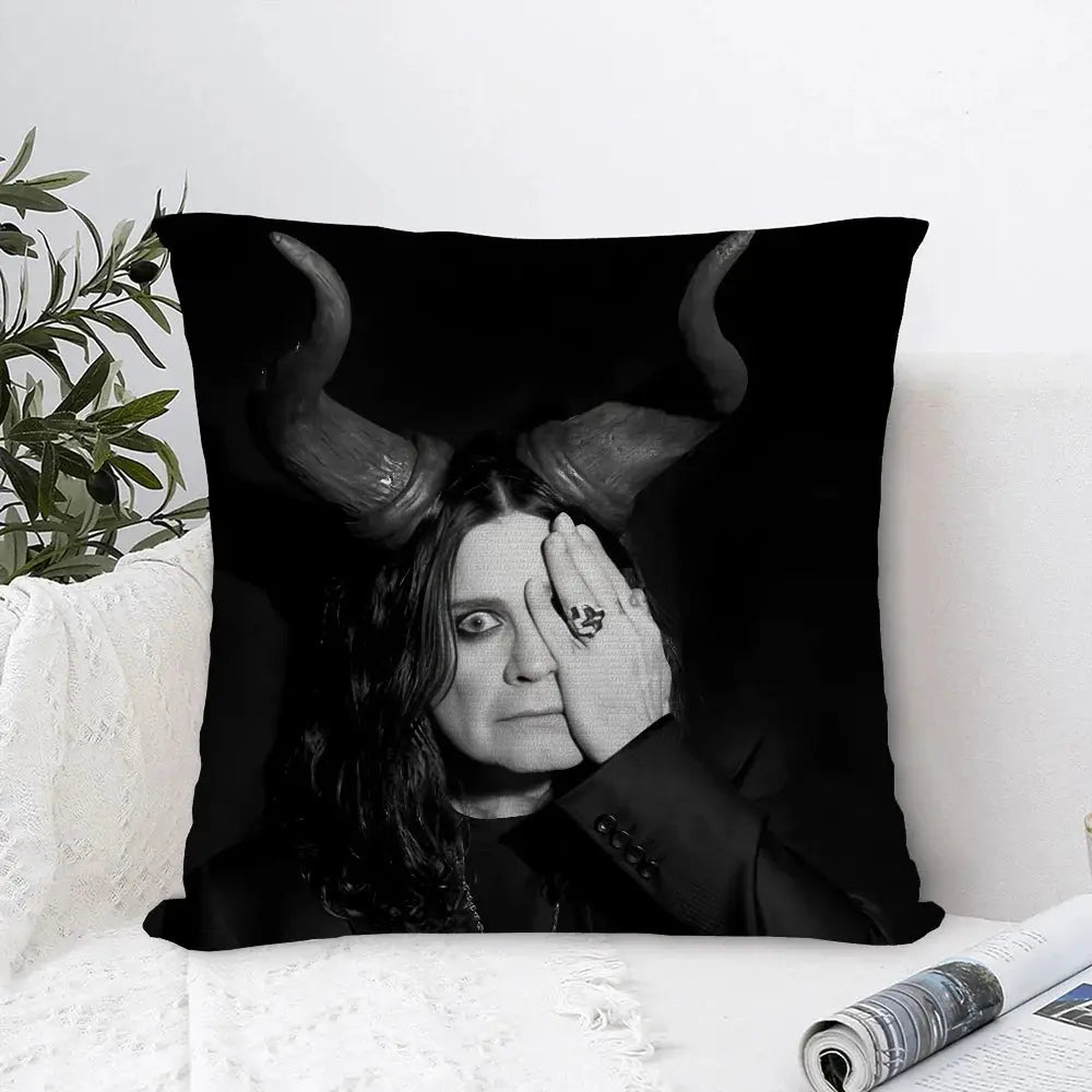O-OZZY OSBOURNE pillow cover, black-and-white double-sided print, square decorative cushion by Simples Market