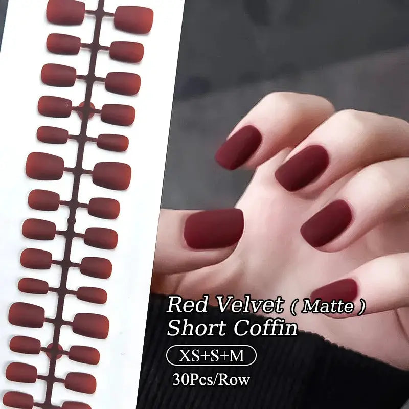 GlamNail Matte Nude Press On Nails Full Cover Easy Quick Extension 30 Piece Set For At Home Manicure