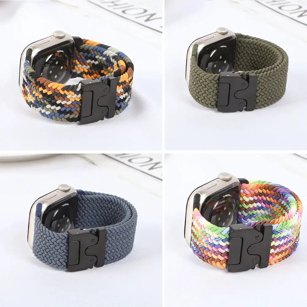 Parachute Straps for Apple Watch by Simples Market; braided nylon bands in 4 colorways with black clasp