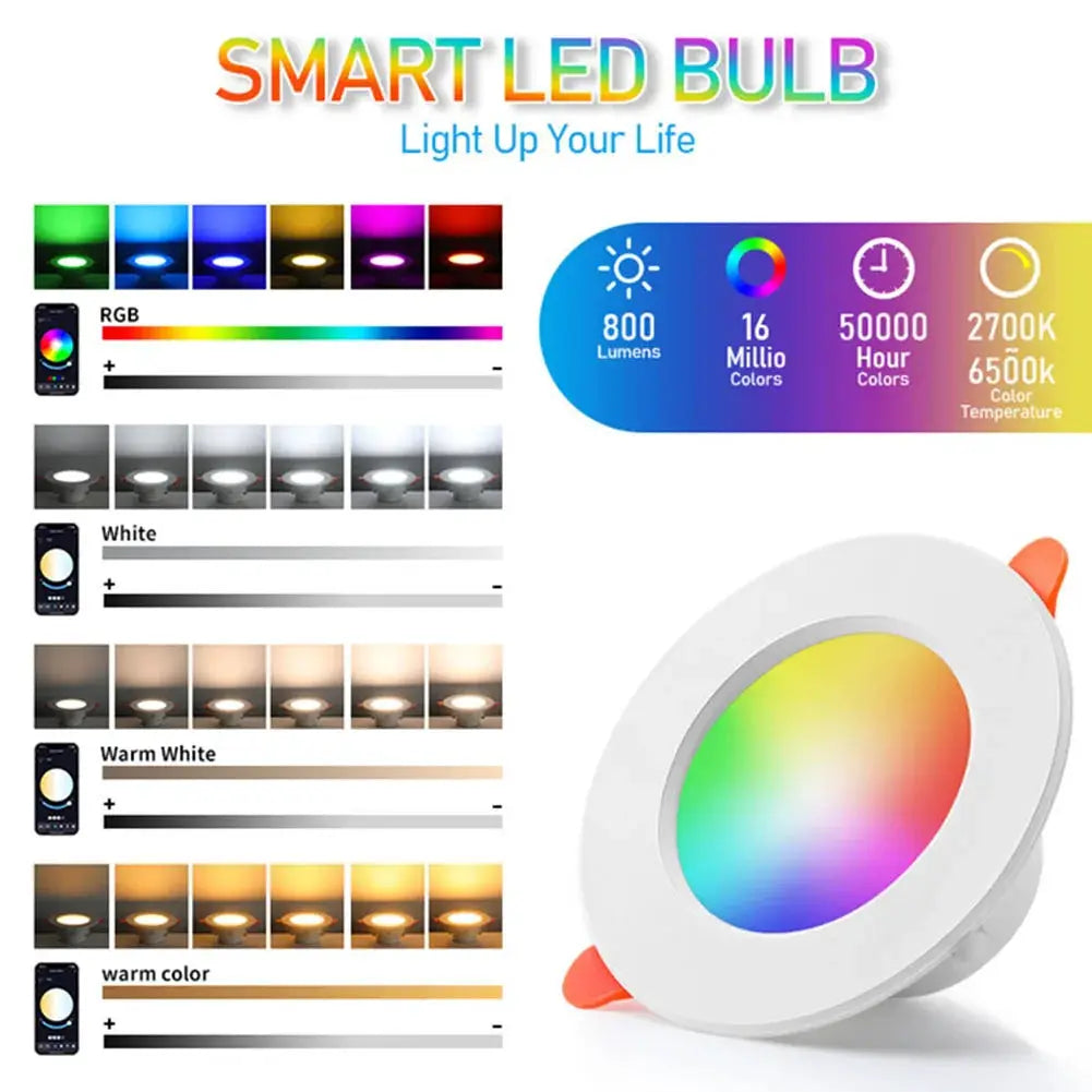 Simples Market smart LED downlight 10W RGB CW, dimmable recessed ceiling light with app control