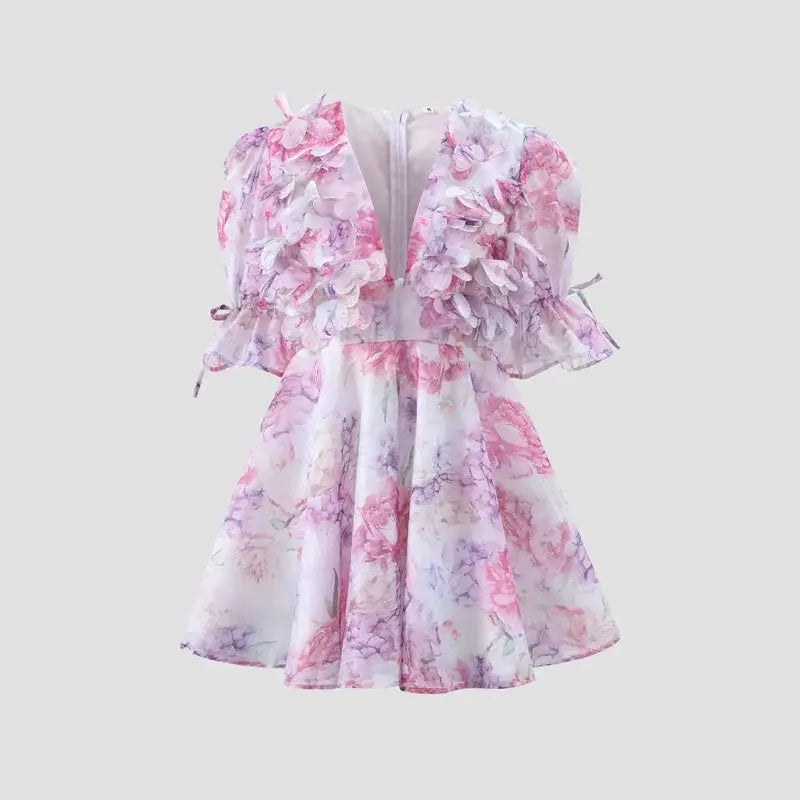 Floral Printed Backless Mini Dress Sleeveless A Line Party Clubwear