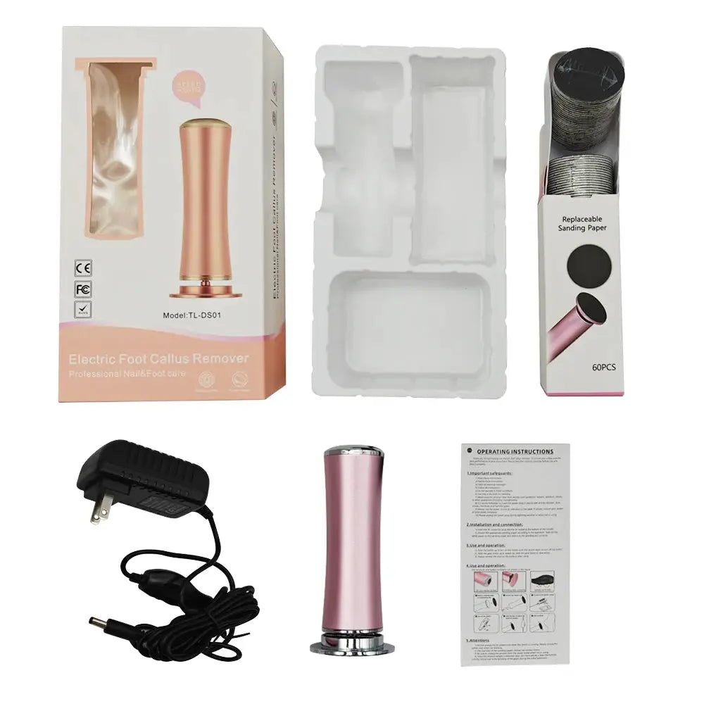 Simples Market pink electric foot callus remover six-piece set with 60pcs replacement sanding papers and power adapter