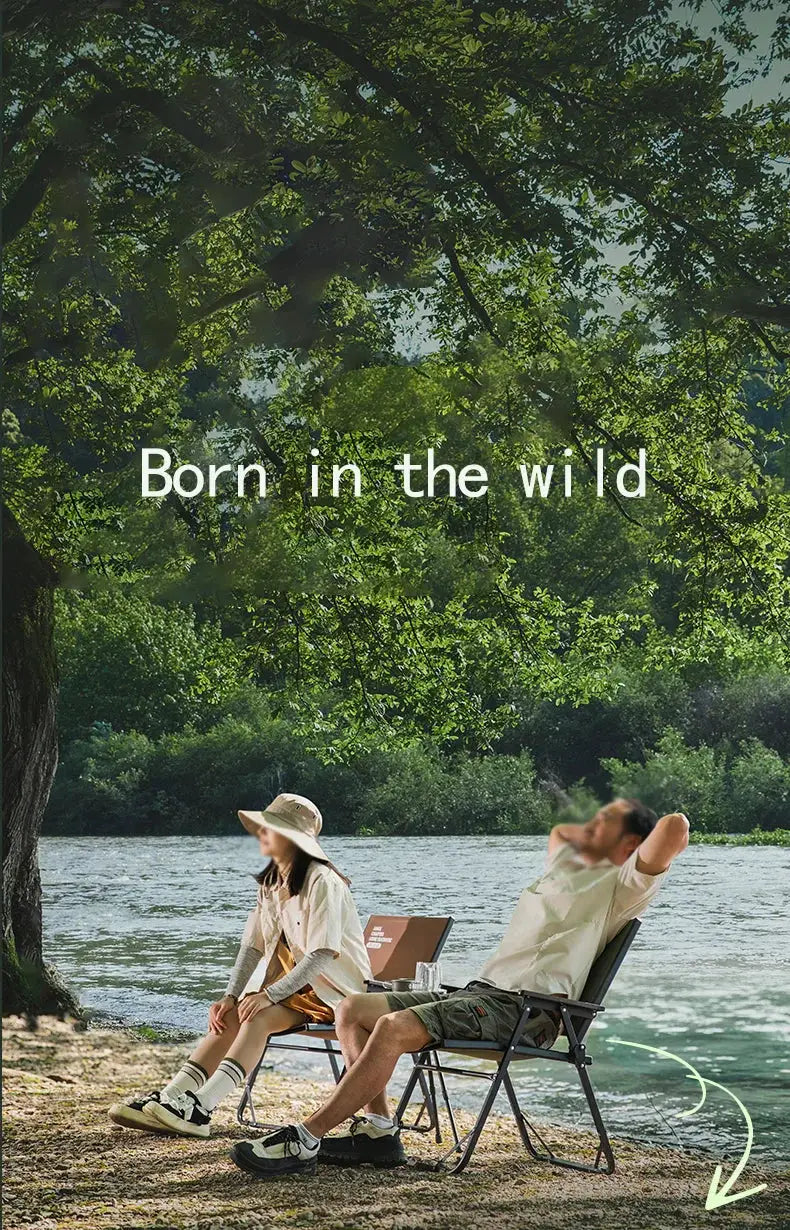 BISINNA outdoor folding camping chairs by a lake; two portable gray lounge chairs for picnics and hiking