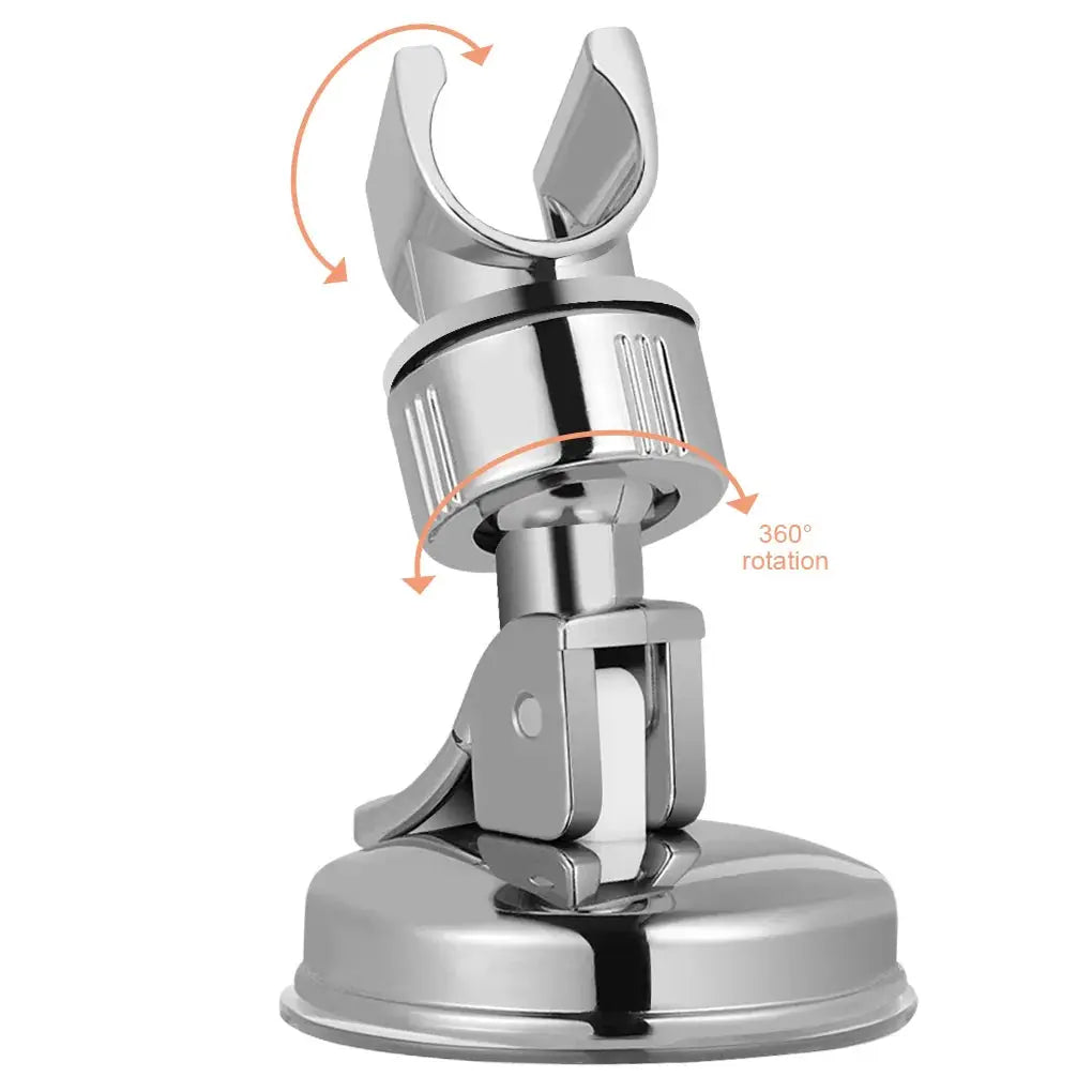 Simples Market chrome shower head bracket with suction cup base, manual adjustable, 360° rotation.
