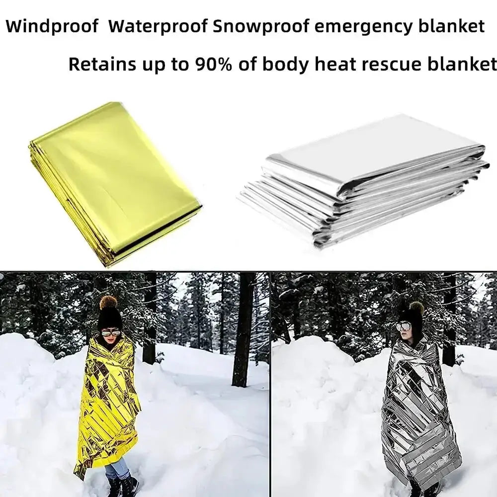 Emergency Thermal Poncho Blanket Lightweight Folding Weatherproof First Aid Camping Mat Cover Sunshade Water Resistant