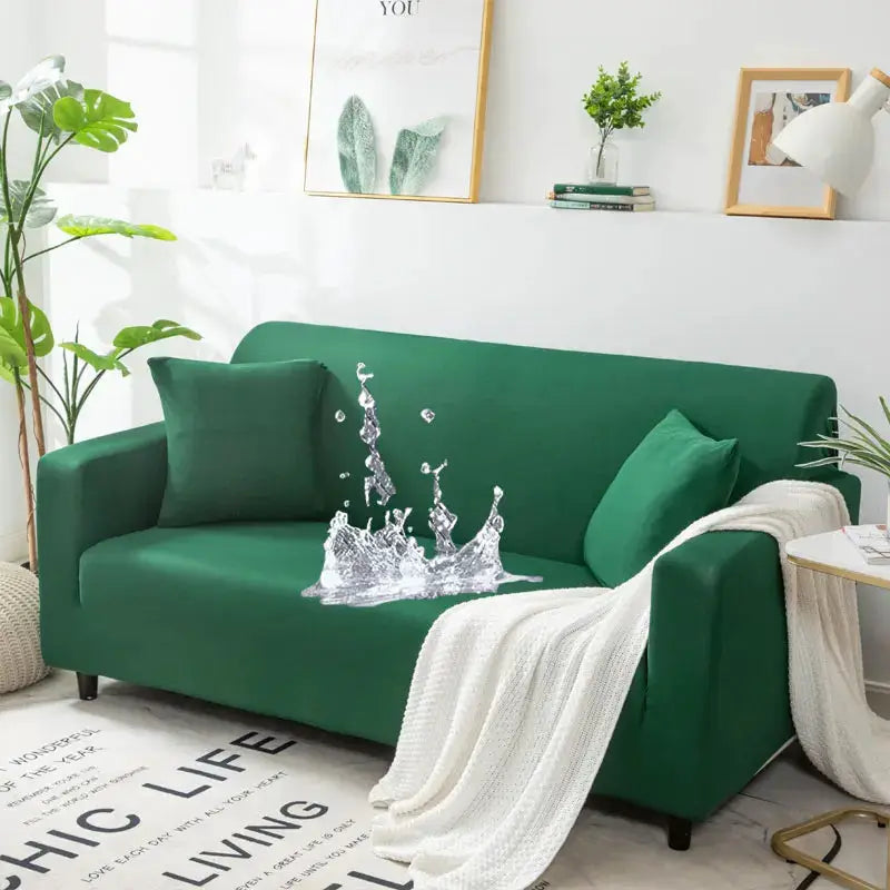 Waterproof sofa cover by Simples Market, green stretch fabric for 1–4 seats