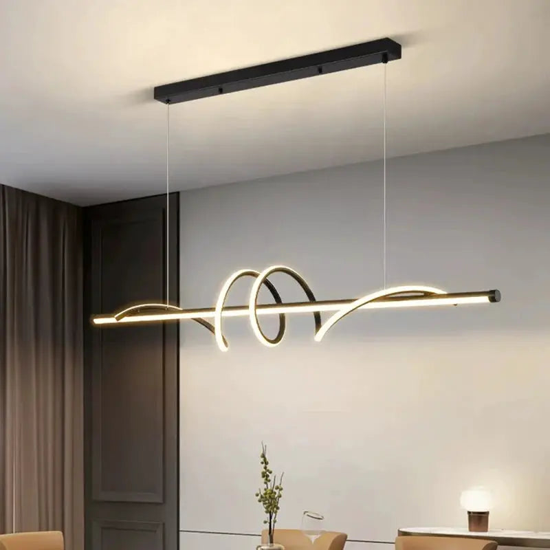 Simples Market modern LED pendant light; black ceiling mount with looping illuminated bar