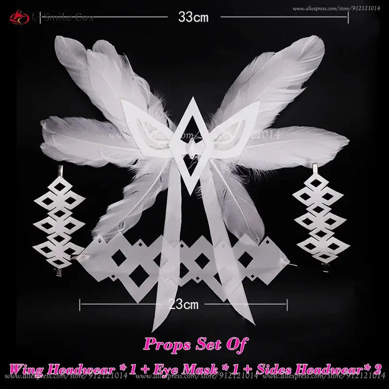 Cosplay prop set: white feather wing headwear with eye mask and two side headpieces by Simples Market