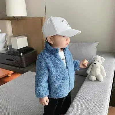 Solid Color Plush Coat For Kids Autumn Winter Warm Casual Jacket Greatcoat Outerwear Baby Boy Girl Toddler