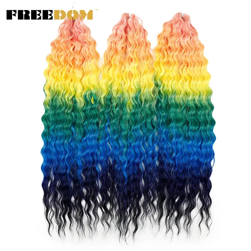 Ariel synthetic twist crochet hair 22in 300g; rainbow colorful ombre water-wave curls; 3 bundles by FREEDOM