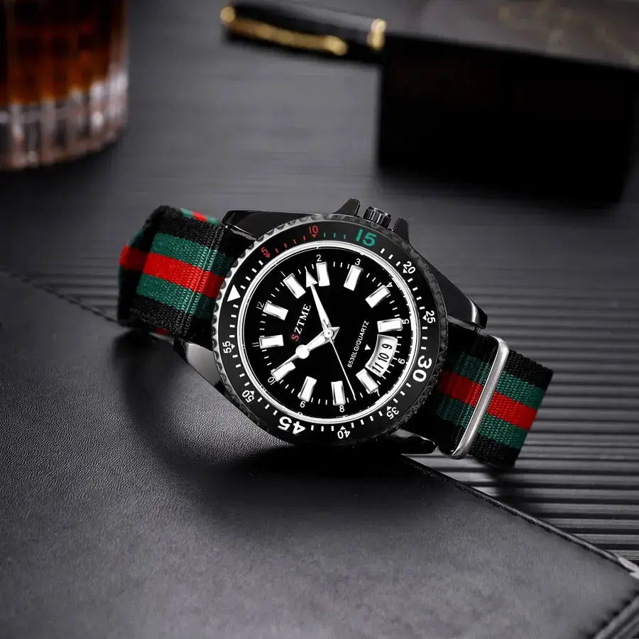 NovaTime Unisex Nylon Strap Calendar Watch Minimalist Luxury Quartz With Date Function