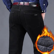 Men's black fleece-lined casual trousers with stretch for warm winter wear