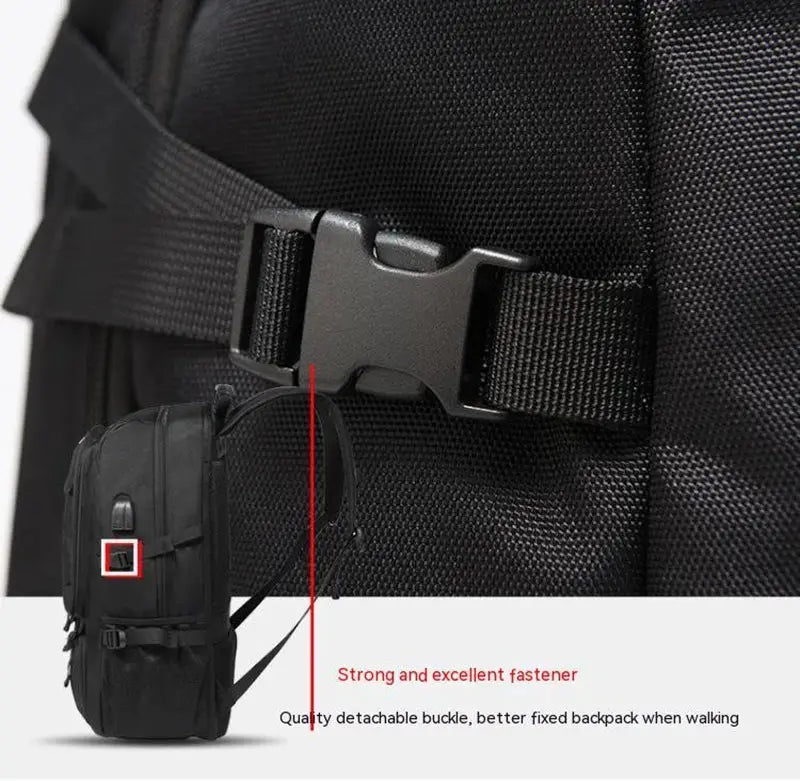 Simples Market large black travel backpack with strong detachable buckle and adjustable straps