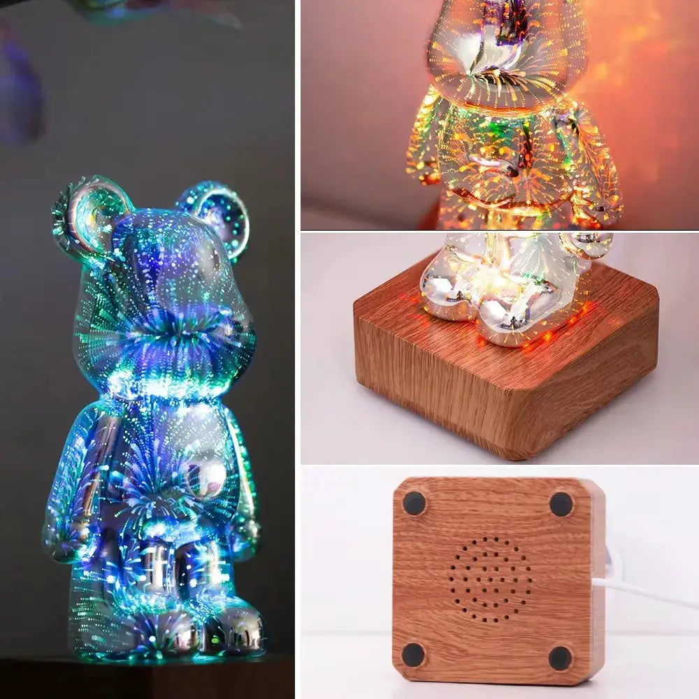 Lumina LED Fireworks 3D Bear Night Light USB Dimmable Colorful Projection For Bedroom Decor
