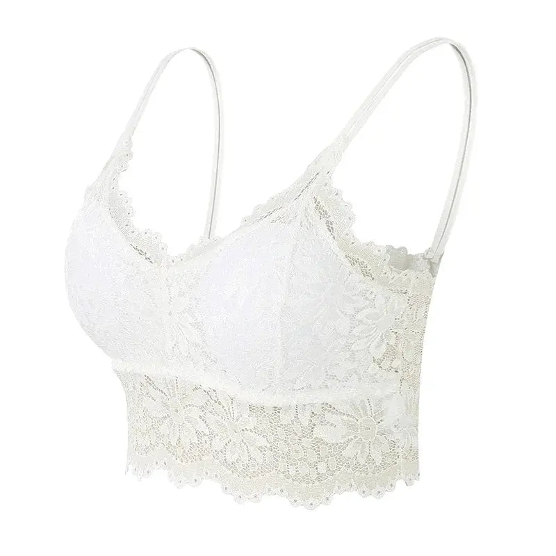 Simples Market white lace bralette top, wireless seamless lingerie with floral lace detailing