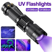 Dual Wavelength UV Flashlight 365Nm 395Nm Portable Mini Torch Zoomable Violet Light Pet Urine Scorpion Detector
